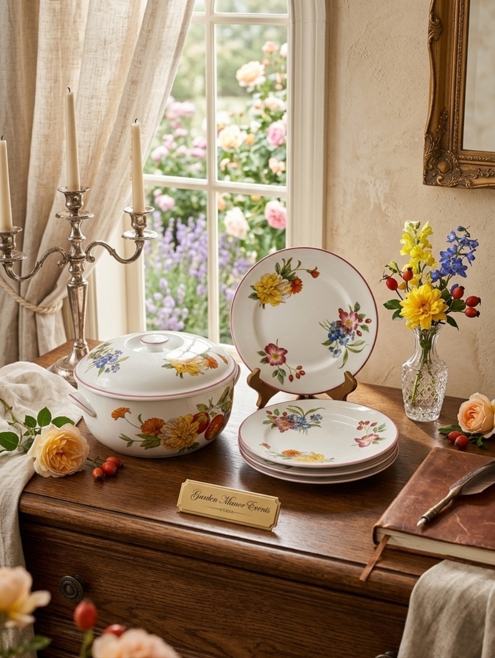 Vintage Royal Worcester "Ashford" round Covered Casserole Plus 4 Matching Plates
